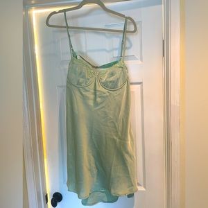 Princess Polly mini dress in sage green. Adjustable straps and clip in the back